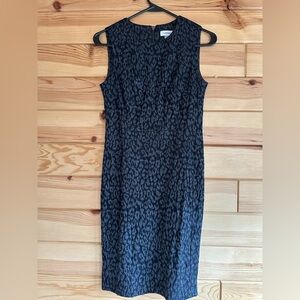 Calvin Klein Black Sheath Midi Dress Mock Neck Sleeveless